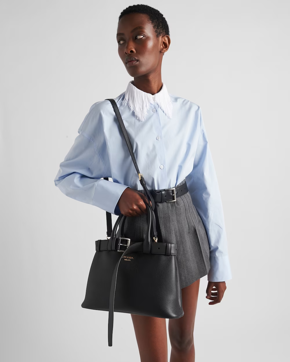 Prada Buckle medium leather handbag with belt